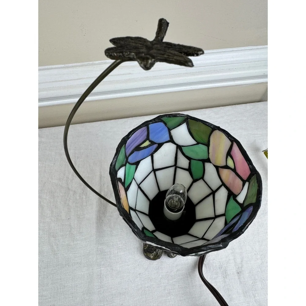 Tiffany Style Stained Glass Dragonfly Accent Lamp Multi-Color Slag Glass 11
